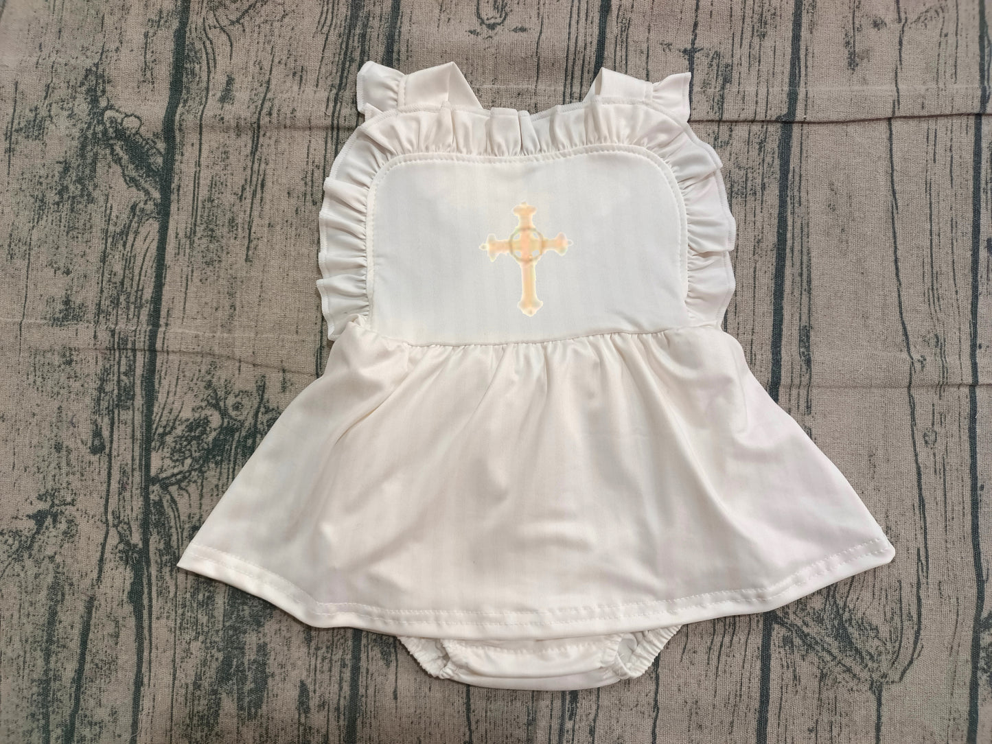 Ruffle stripe cross baby girls Easter romper