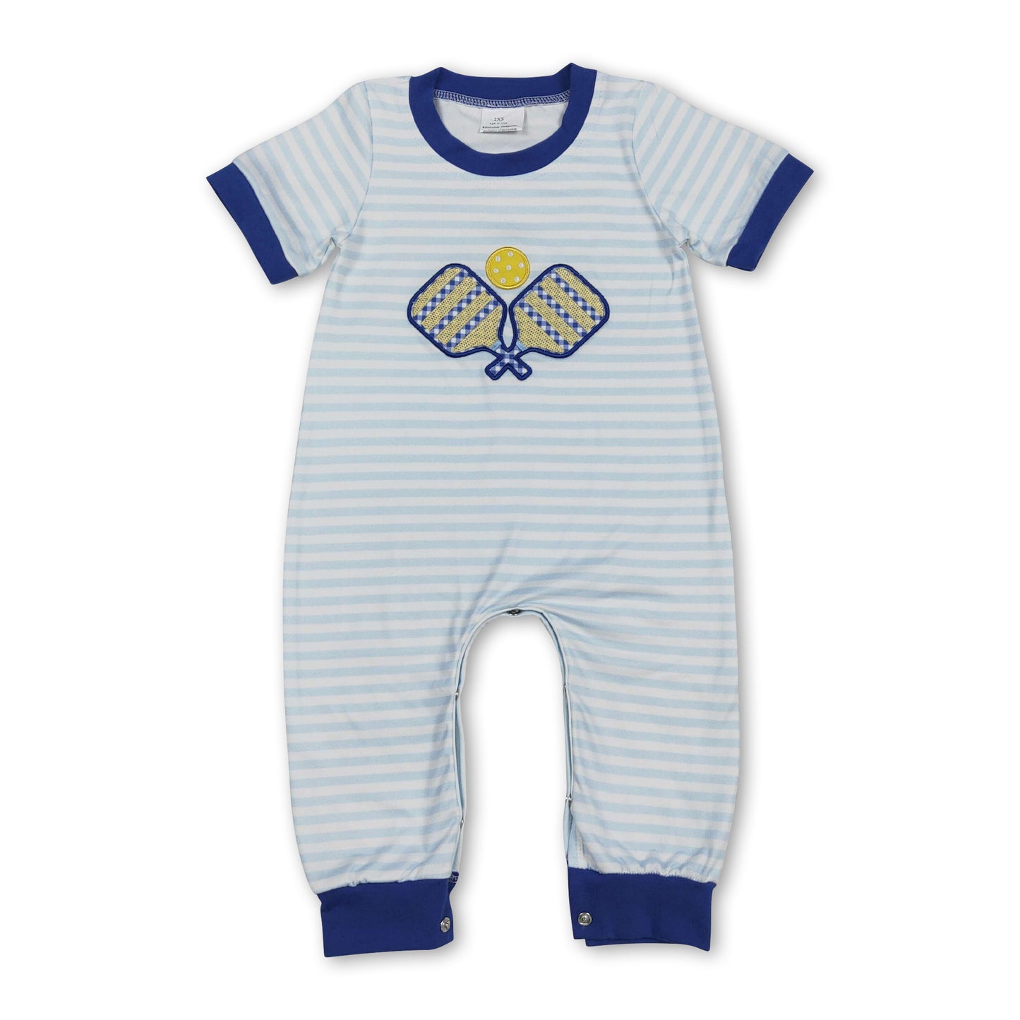 Blue short sleeves stripe pickleball baby boy romper