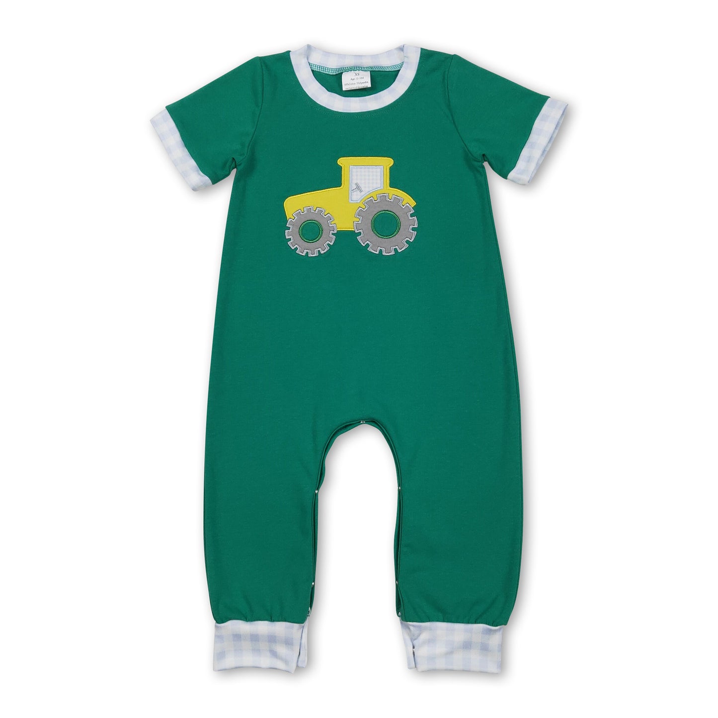 Short sleeves green tractor farm baby boy romper