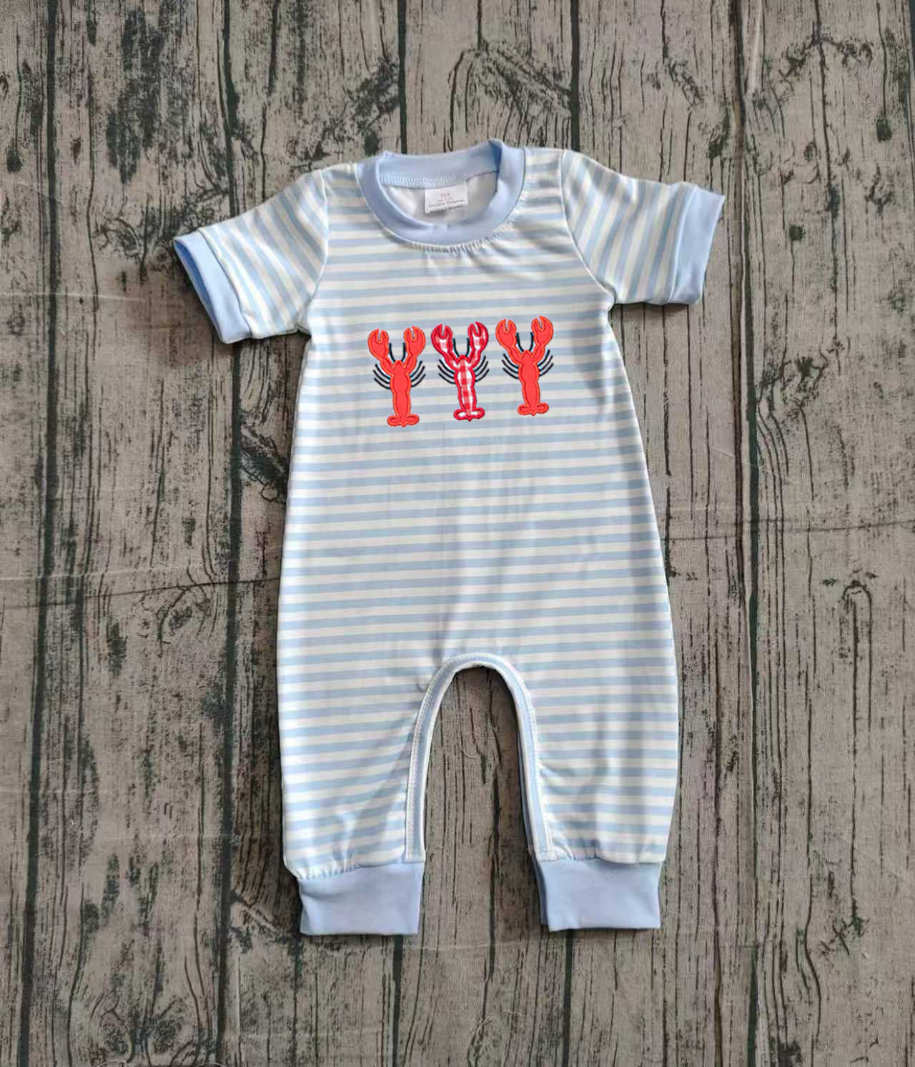 Short sleeves stripe crawfish baby boy romper