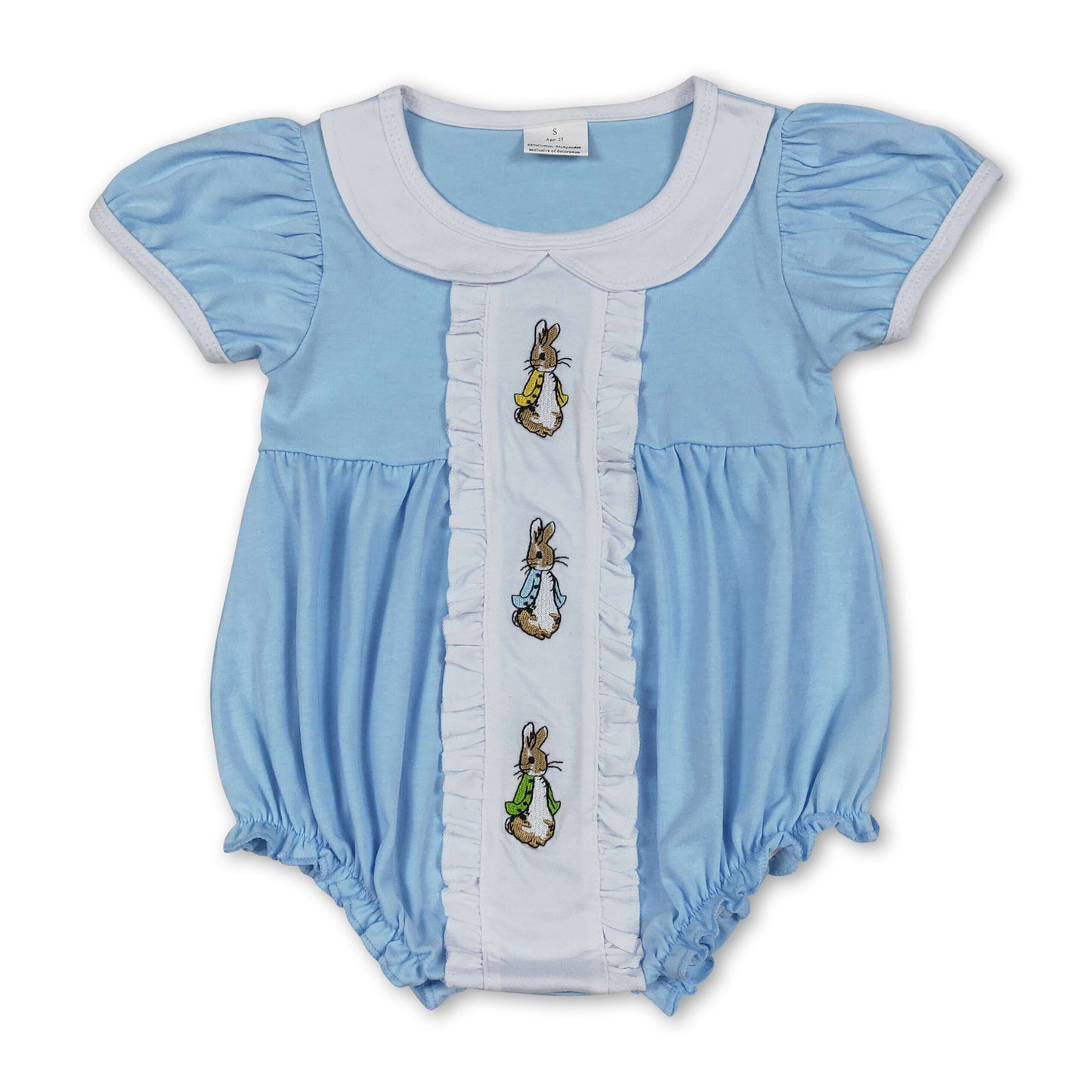 Light blue short sleeves rabbit baby girls Easter romper