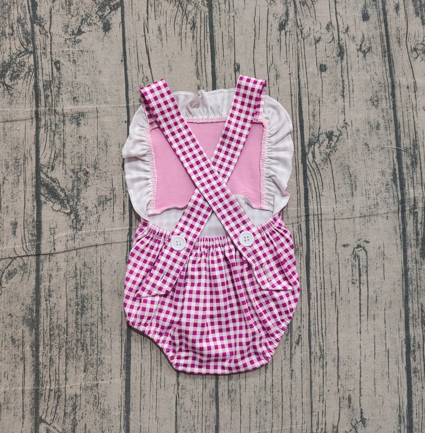 Pink plaid straps fishing baby girl summer romper