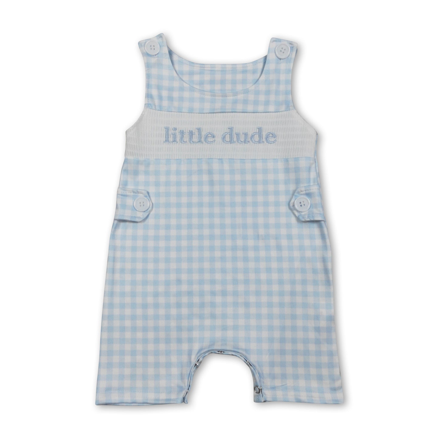 Sleeveless plaid little dude baby boys smocked romper