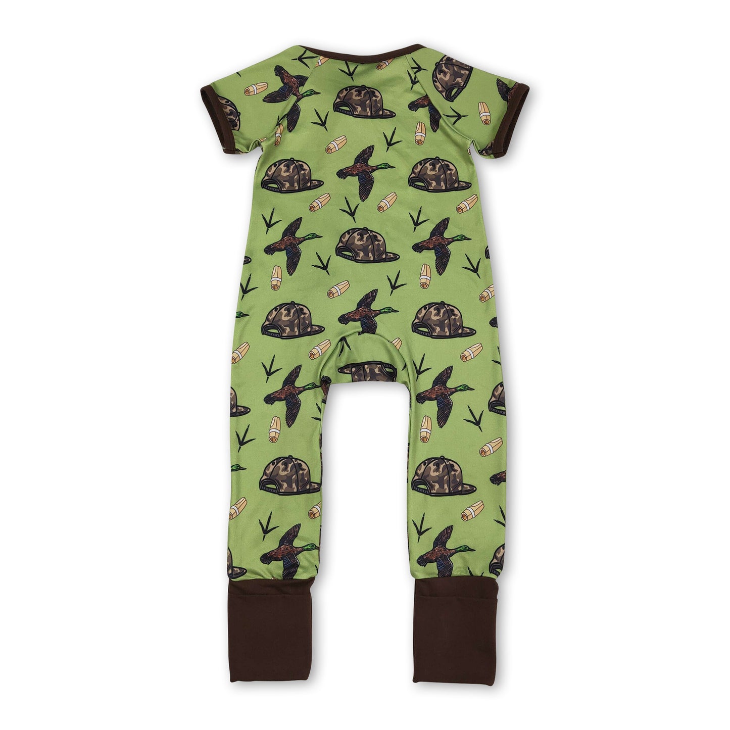Short sleeves camo hat duck baby boy zipper romper