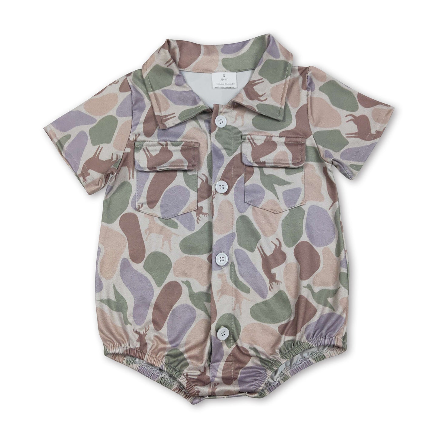 Short sleeves dog duck camo baby boy polo romper