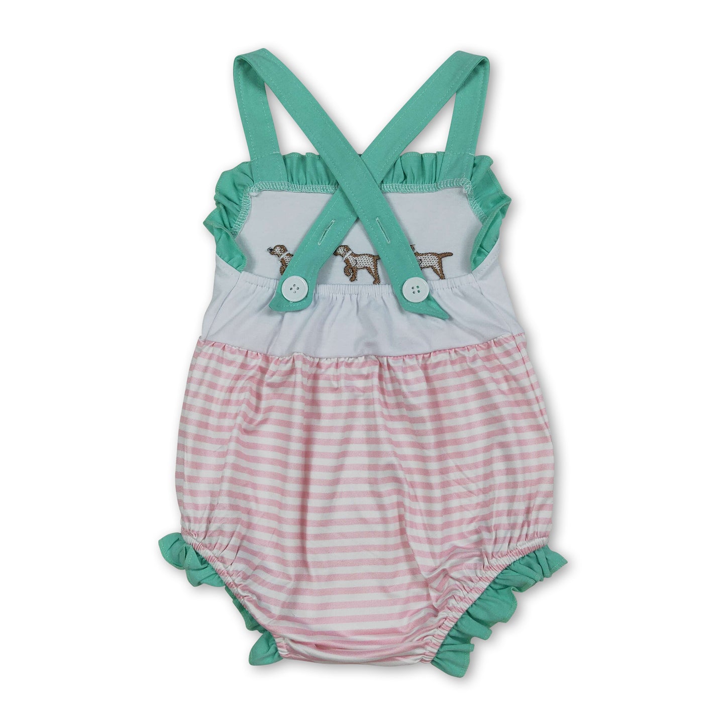 Ruffle straps dog stripe baby girls summer romper