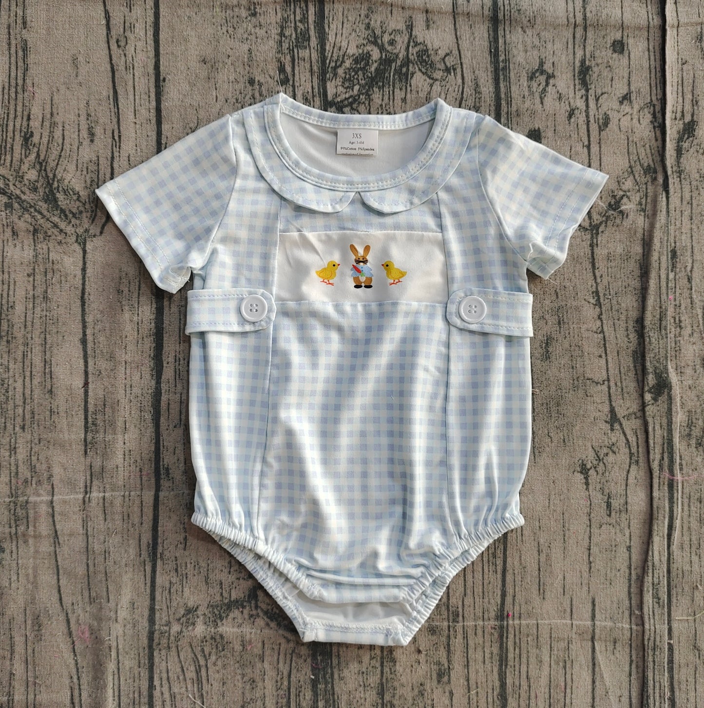 Short sleeves plaid chicken bunny baby boy Easter romper