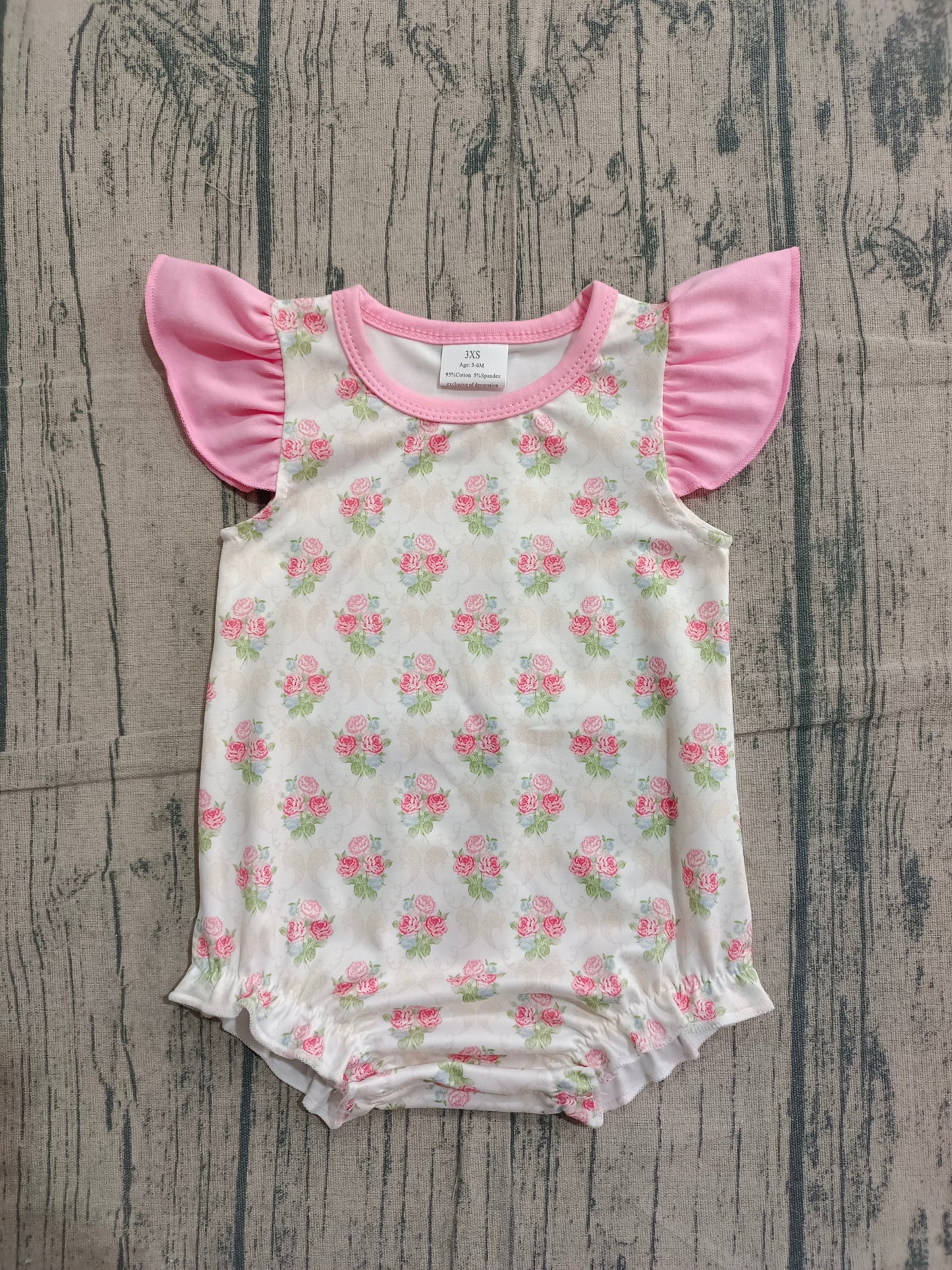 Pink flutter sleeves floral baby girls summer romper