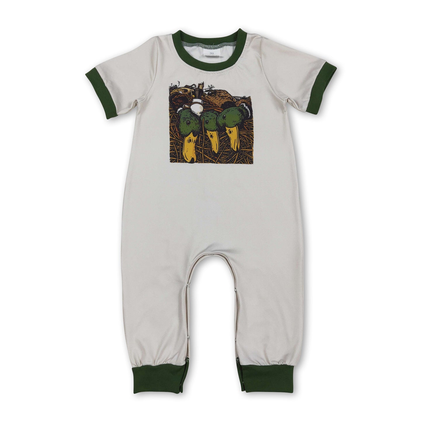 Green short sleeves duck baby boy romper