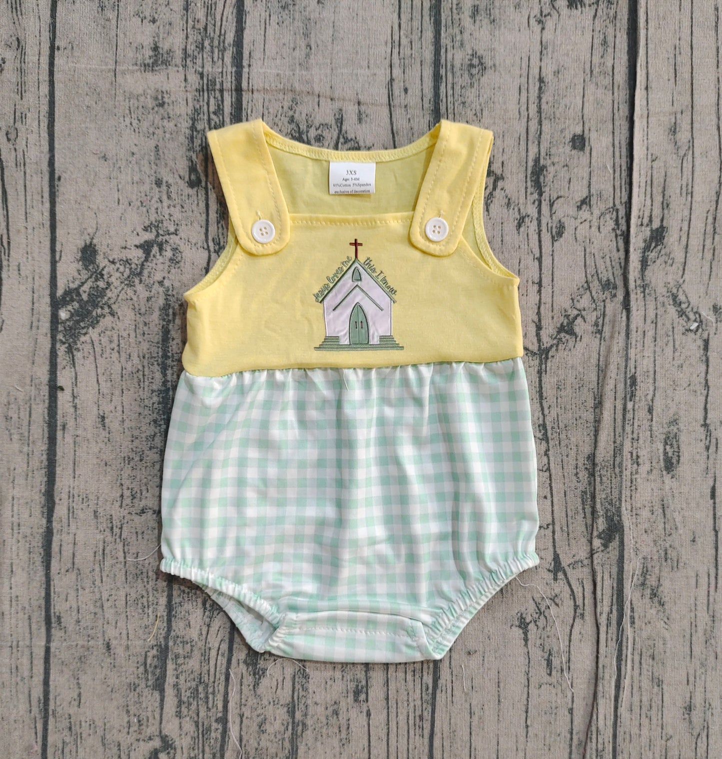 Sleeveless Jesus loves me this I know church boy romper