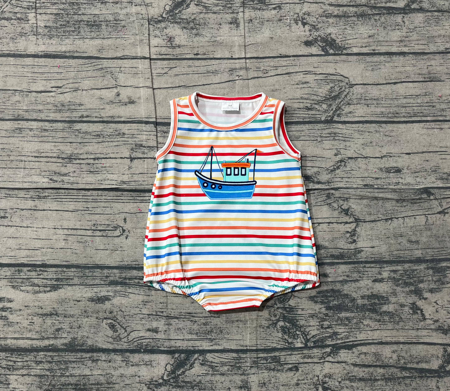 Sleeveless stripe boat baby boy summer romper