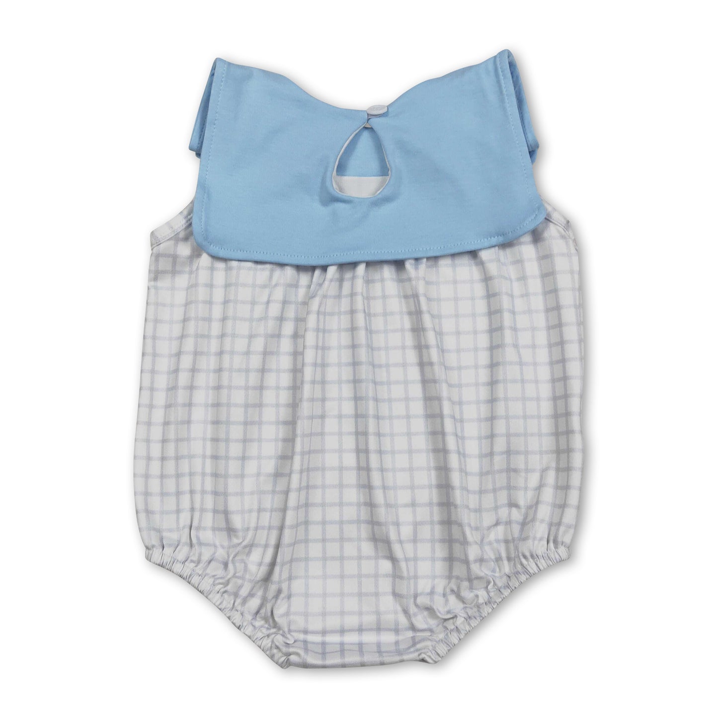 Light blue sleeveless plaid baby boy summer romper