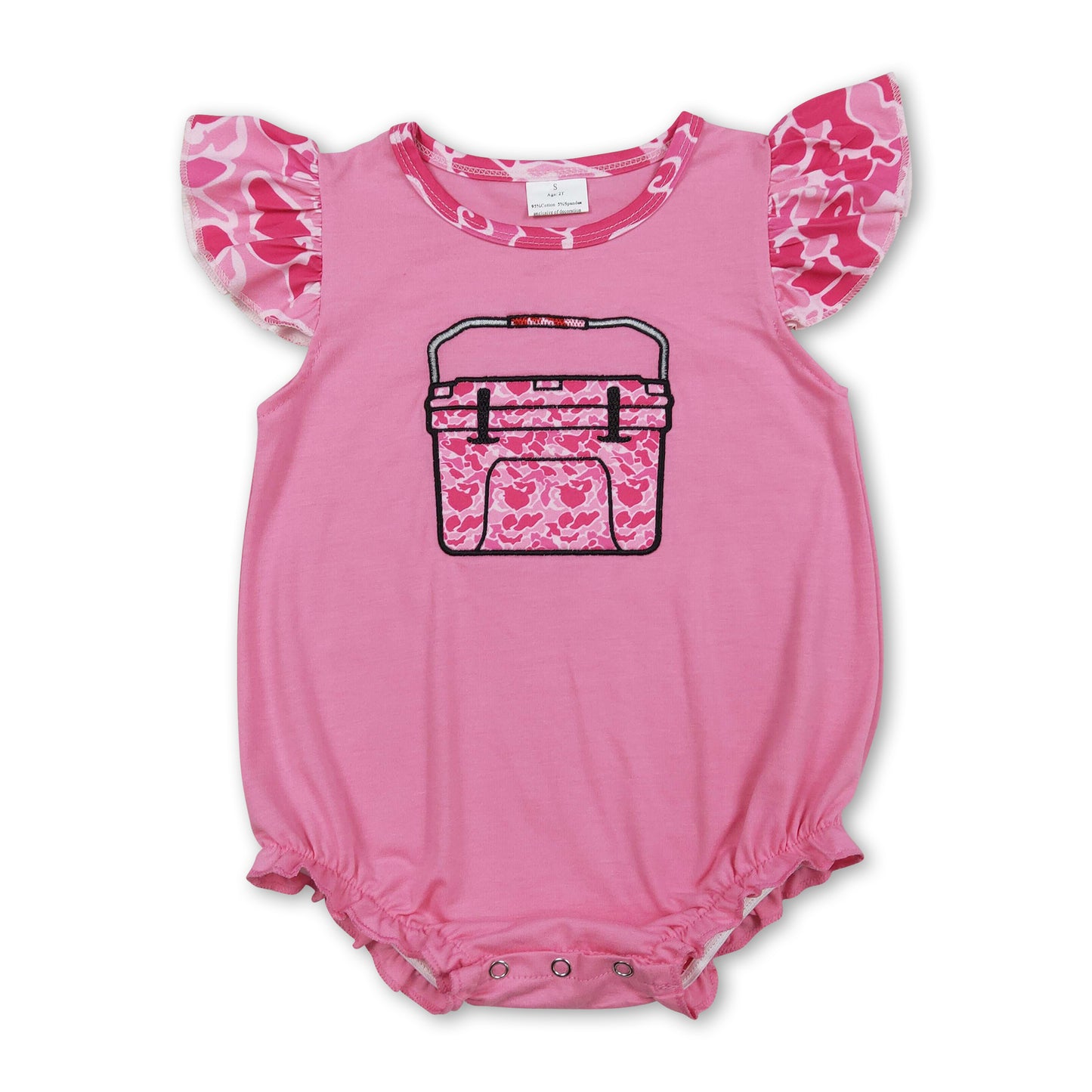 Flutter sleeves camo fishing embroidery baby girl romper