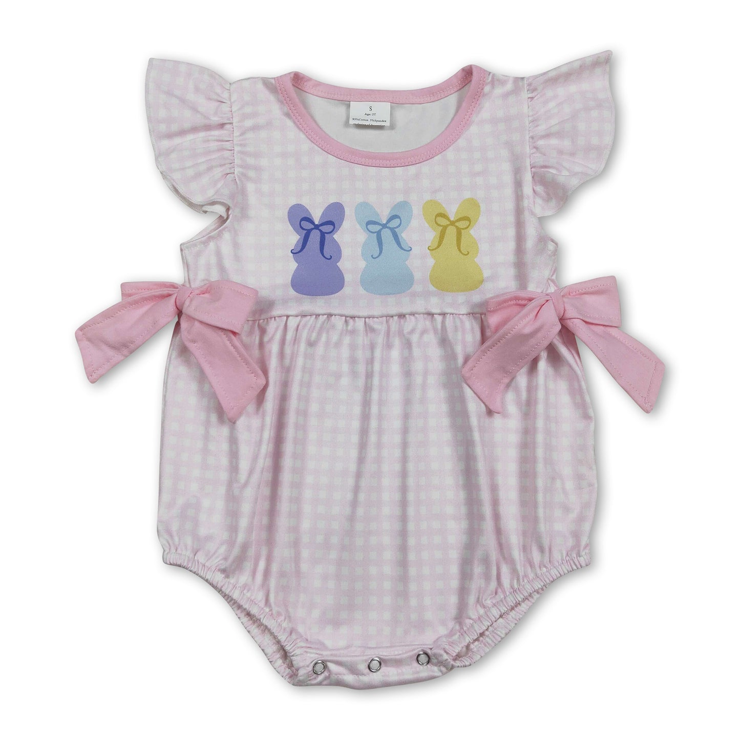 Flutter sleeves plaid bow baby girls Easter romper