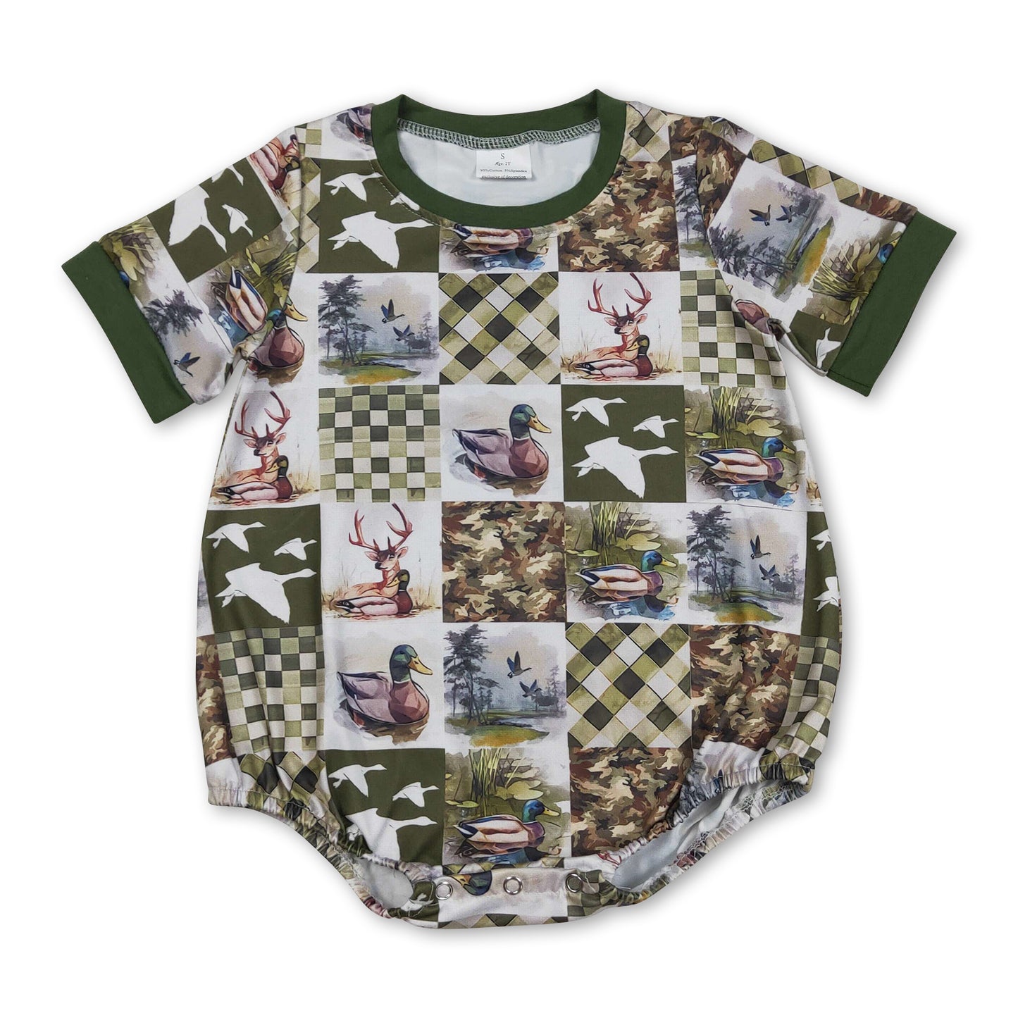 Short sleeves duck plaid patchwork baby boy romper