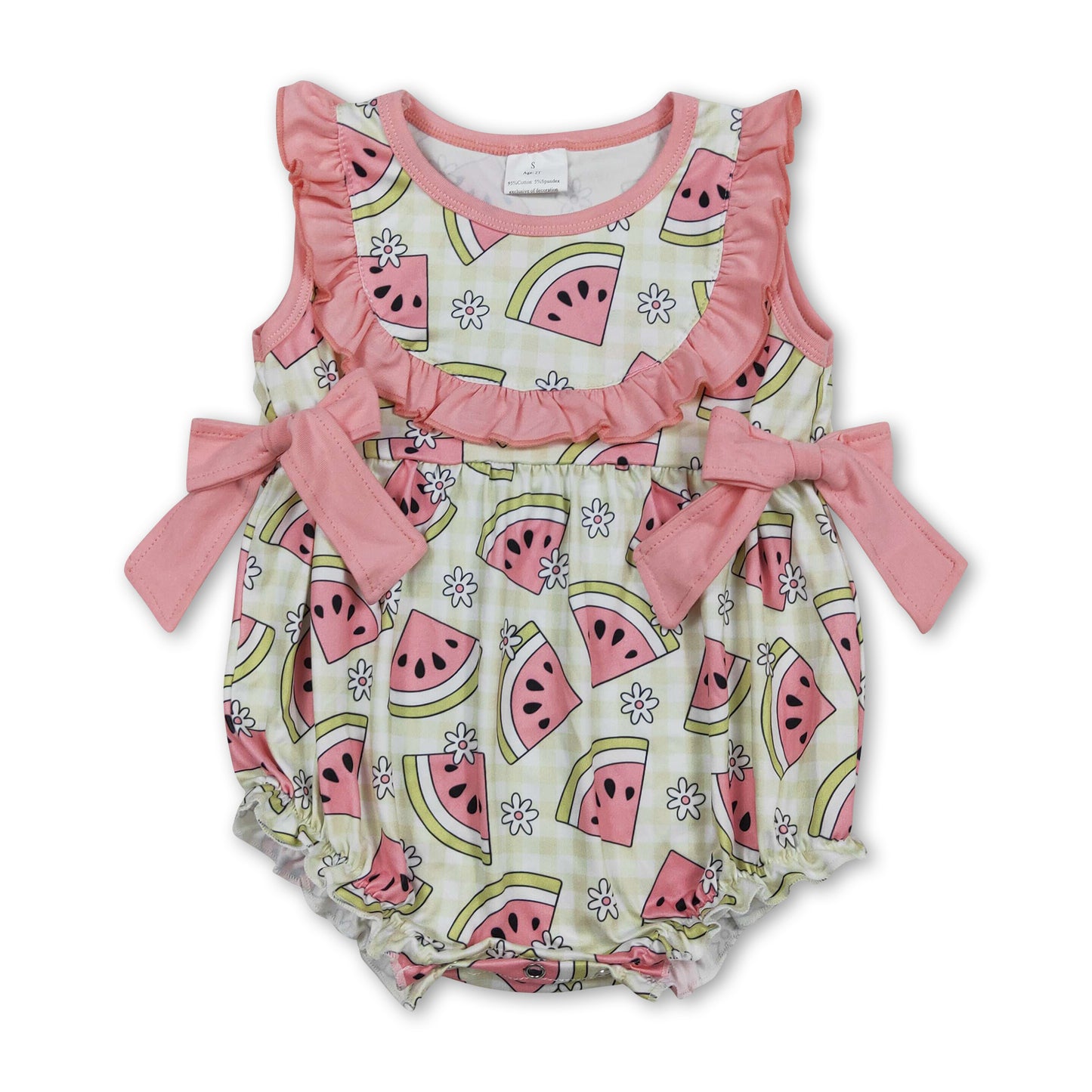 Sleeveless floral watermelon bow baby girls summer romper