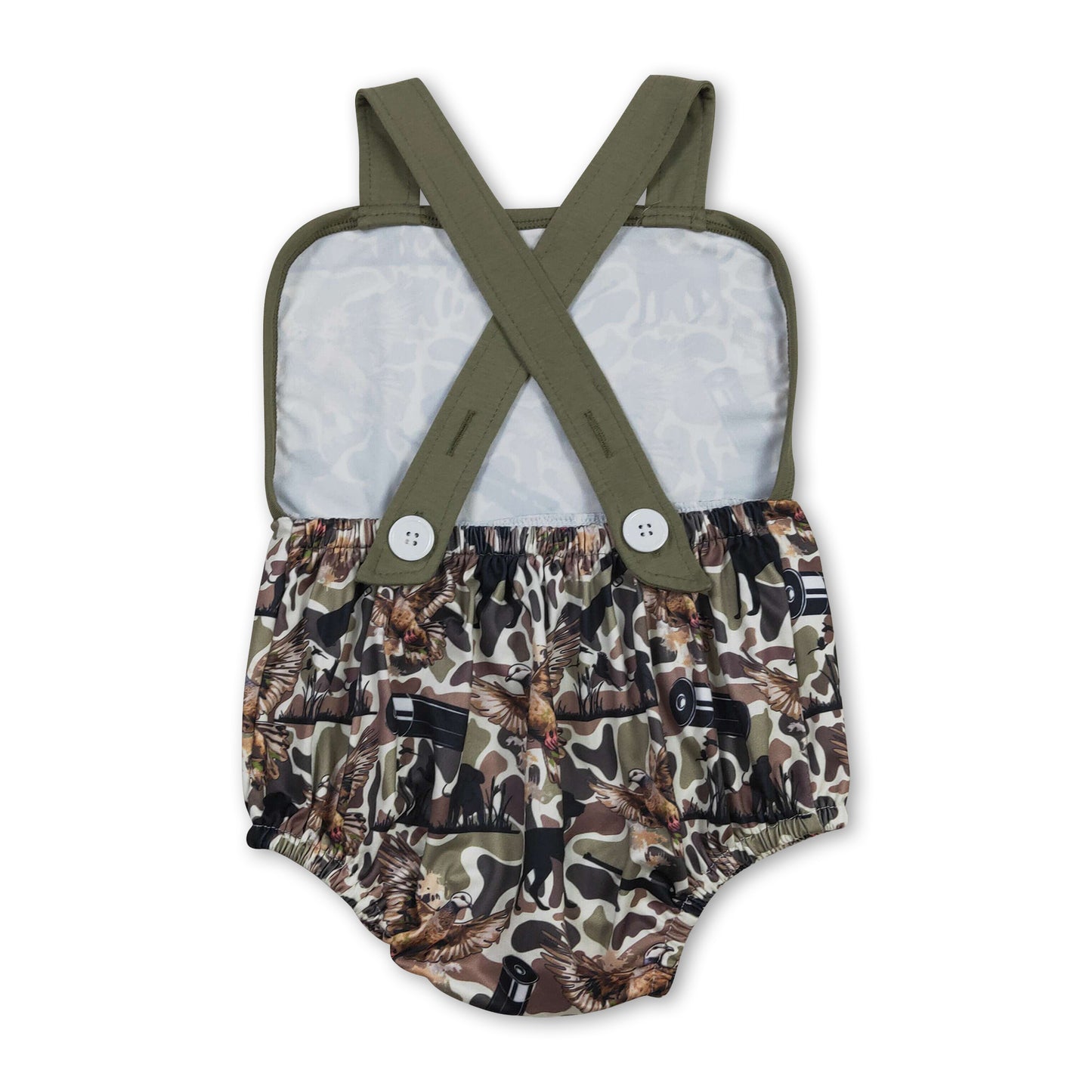 Straps hunting dog camo baby boy summer romper