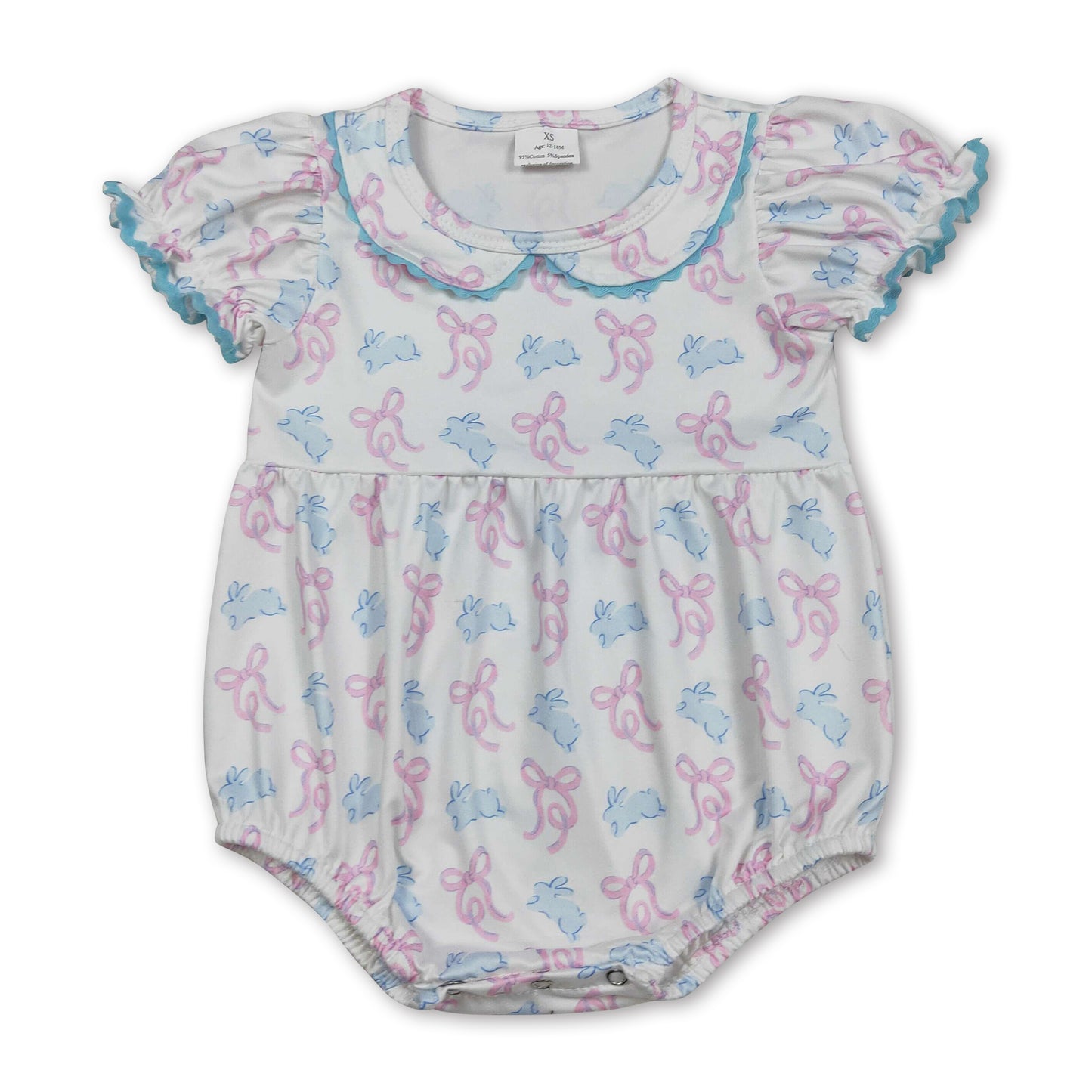 Short sleeves pink bow rabbit baby girls Easter romper