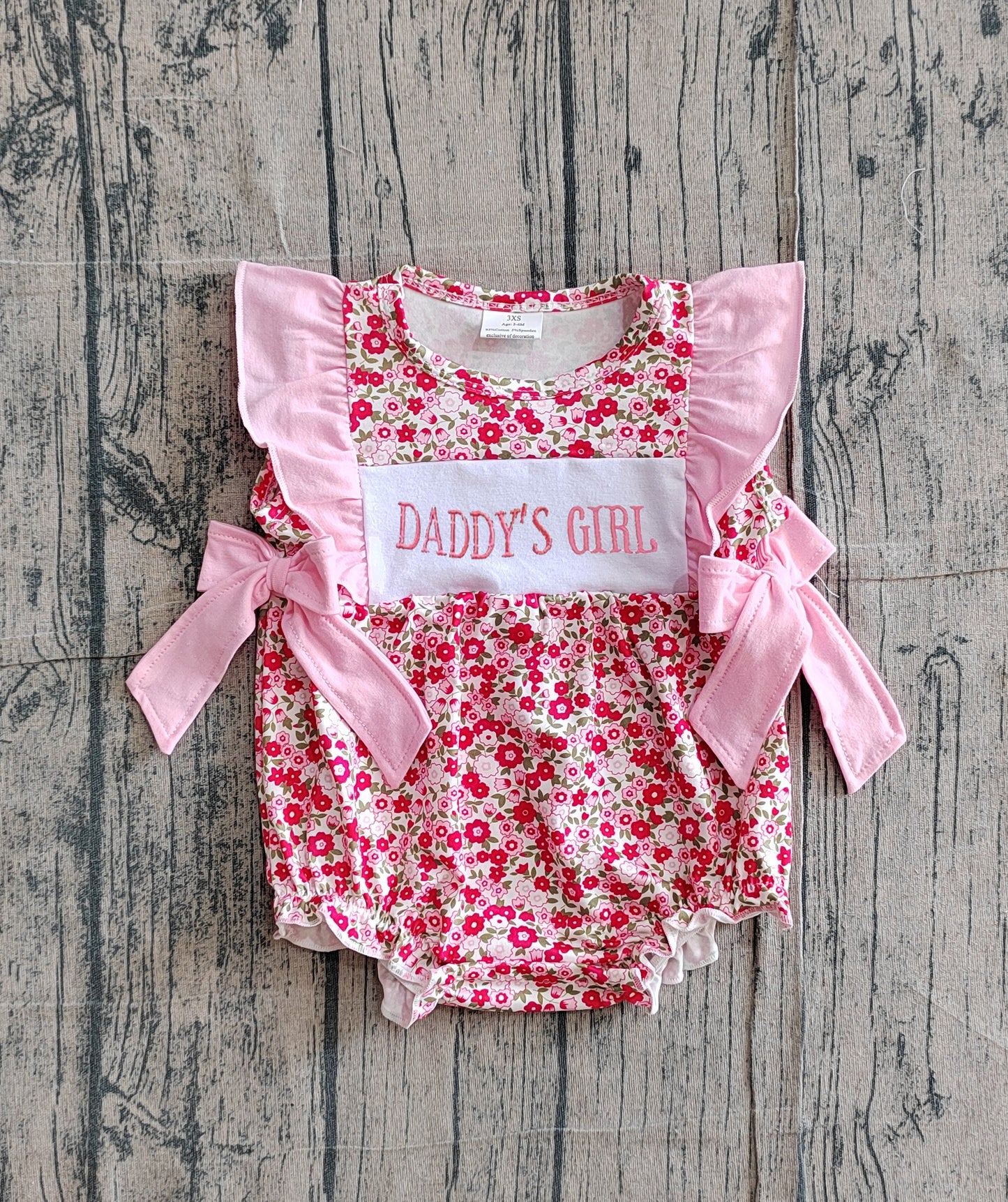Flutter sleeves daddy's girl embroidery floral baby girl romper