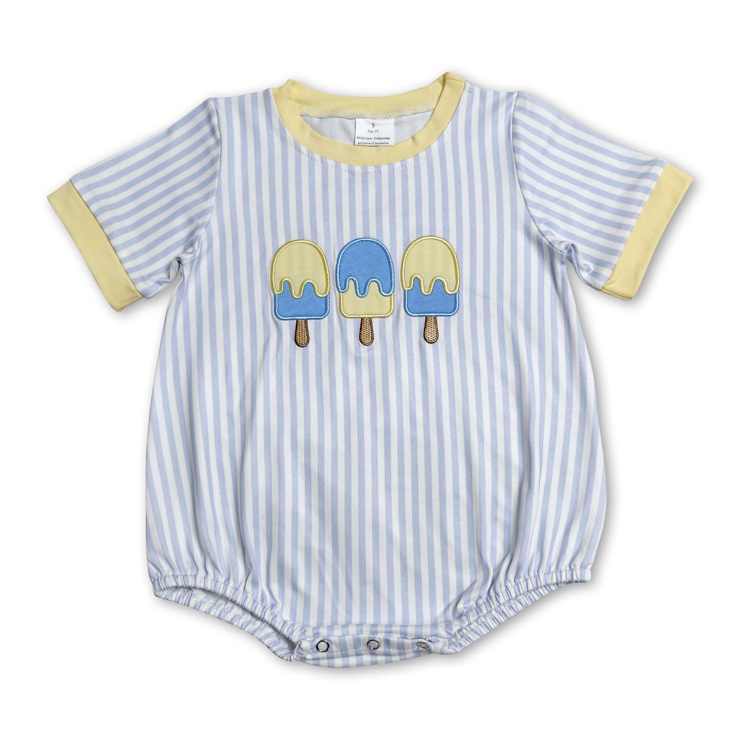 Short sleeves stripe popsicle embroidery boy romper