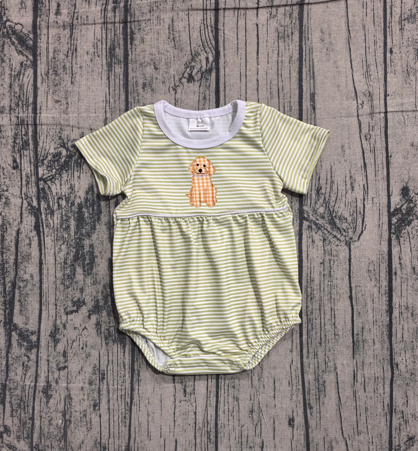 Short sleeves dog embroidery stripe baby boy romper