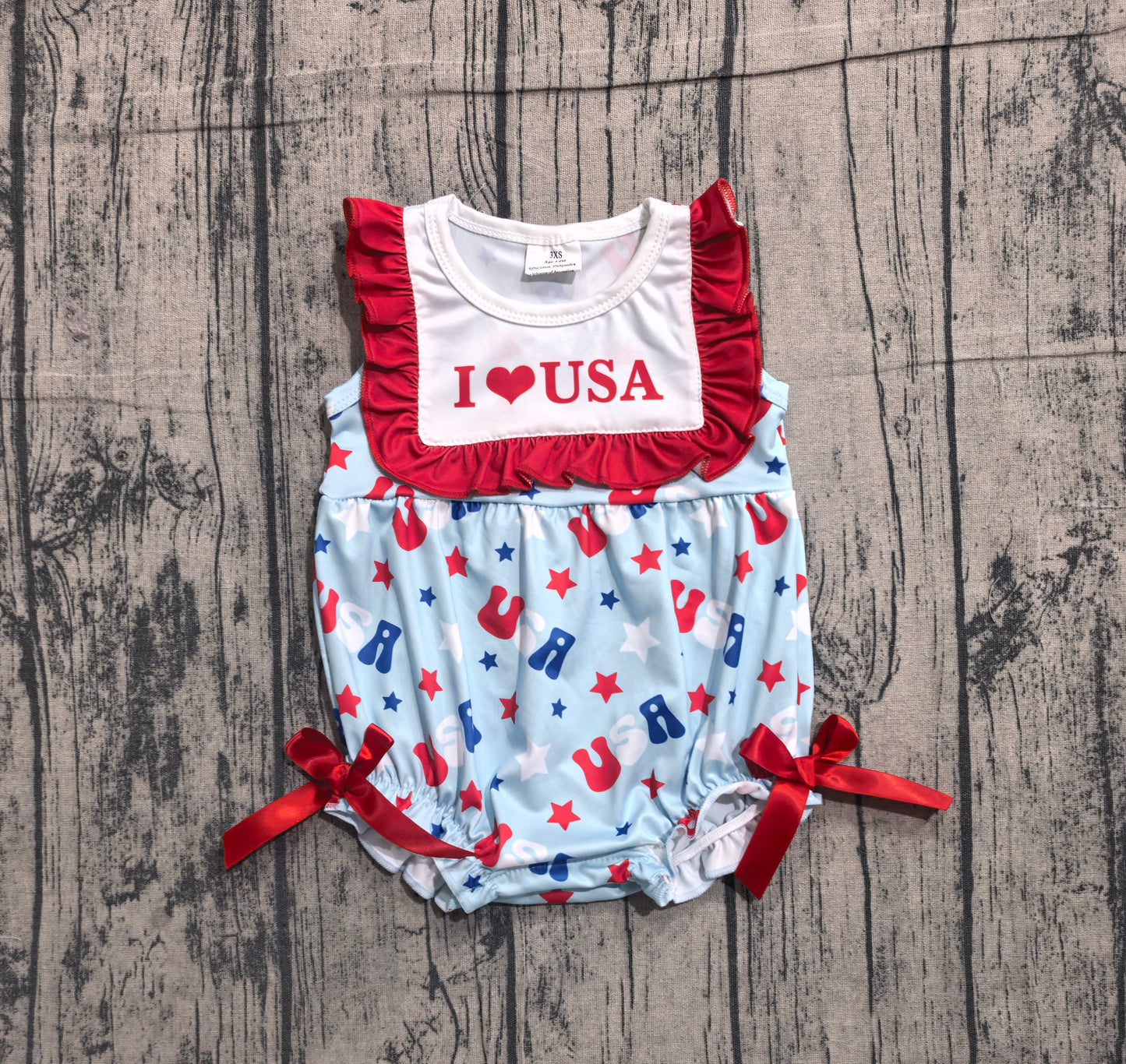 Ruffle I love USA stars baby girls 4th of july romper