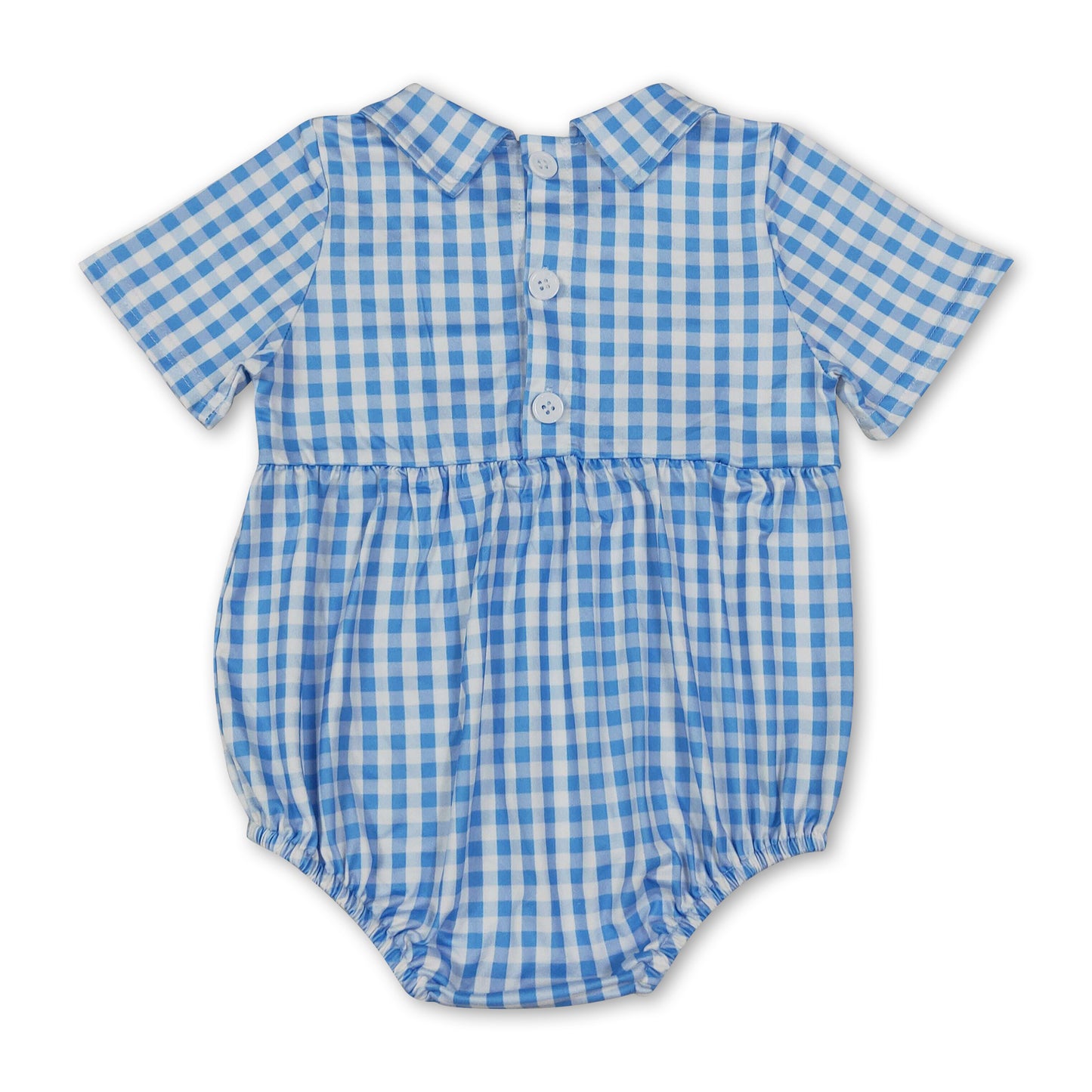 Blue plaid short sleeves baby brother smocked boy romper
