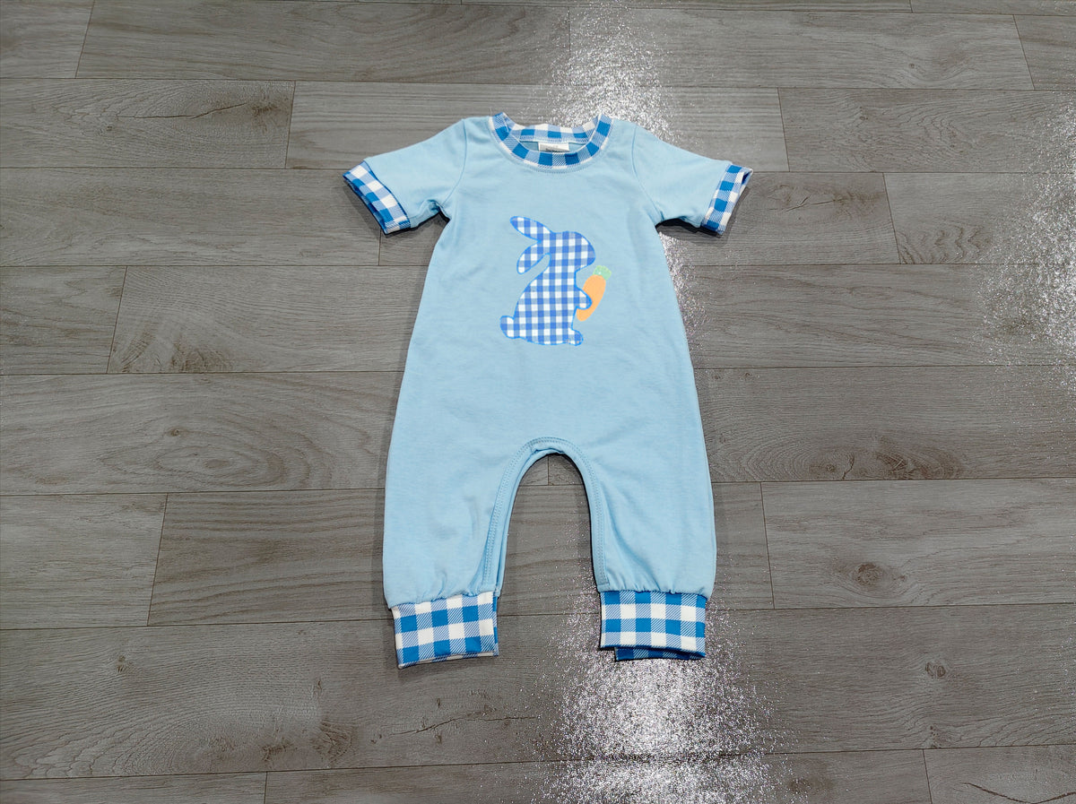 Plaid rabbit carrot embroidery baby boy Easter romper
