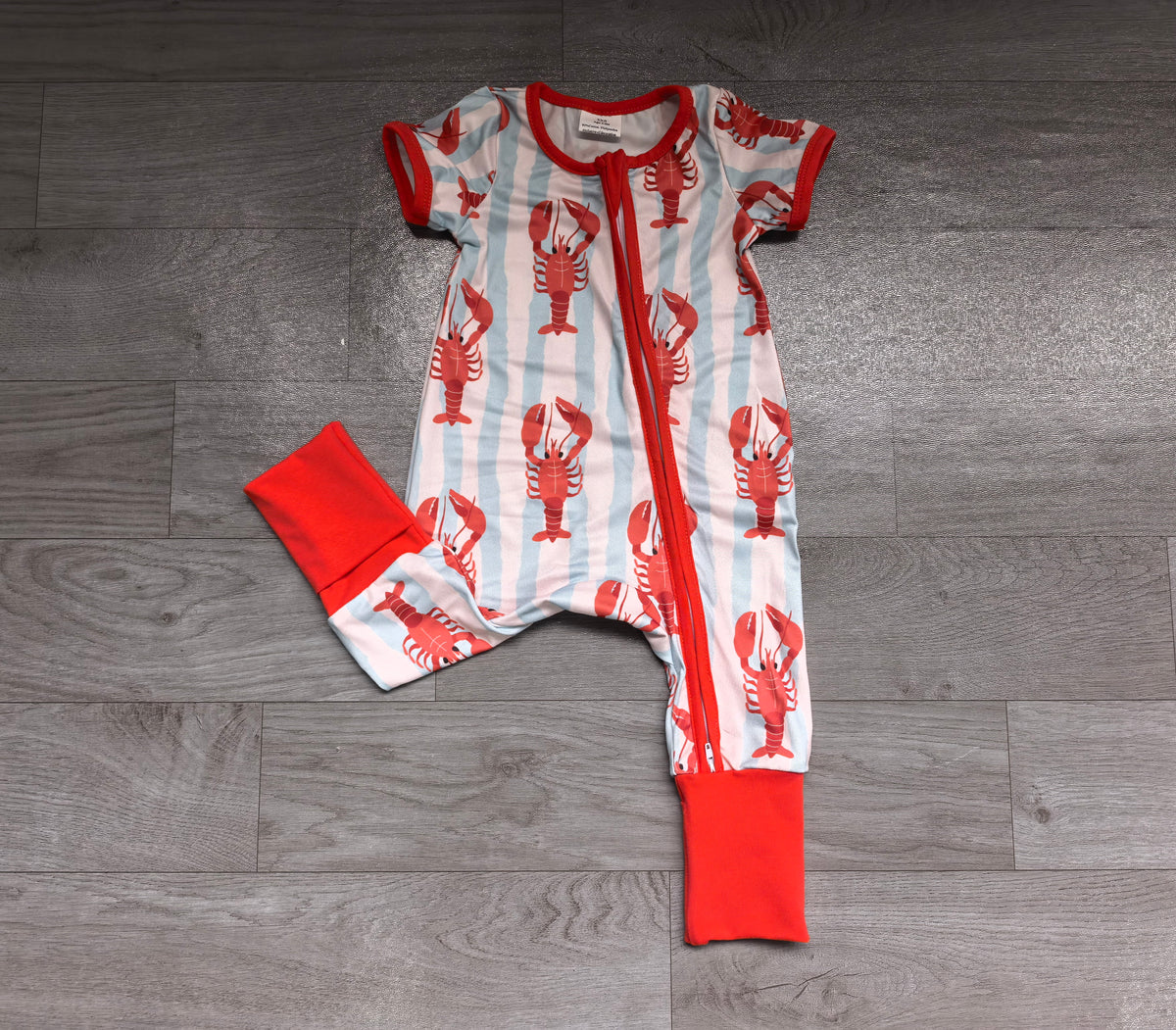Short sleeves crawfish baby kids zipper romper