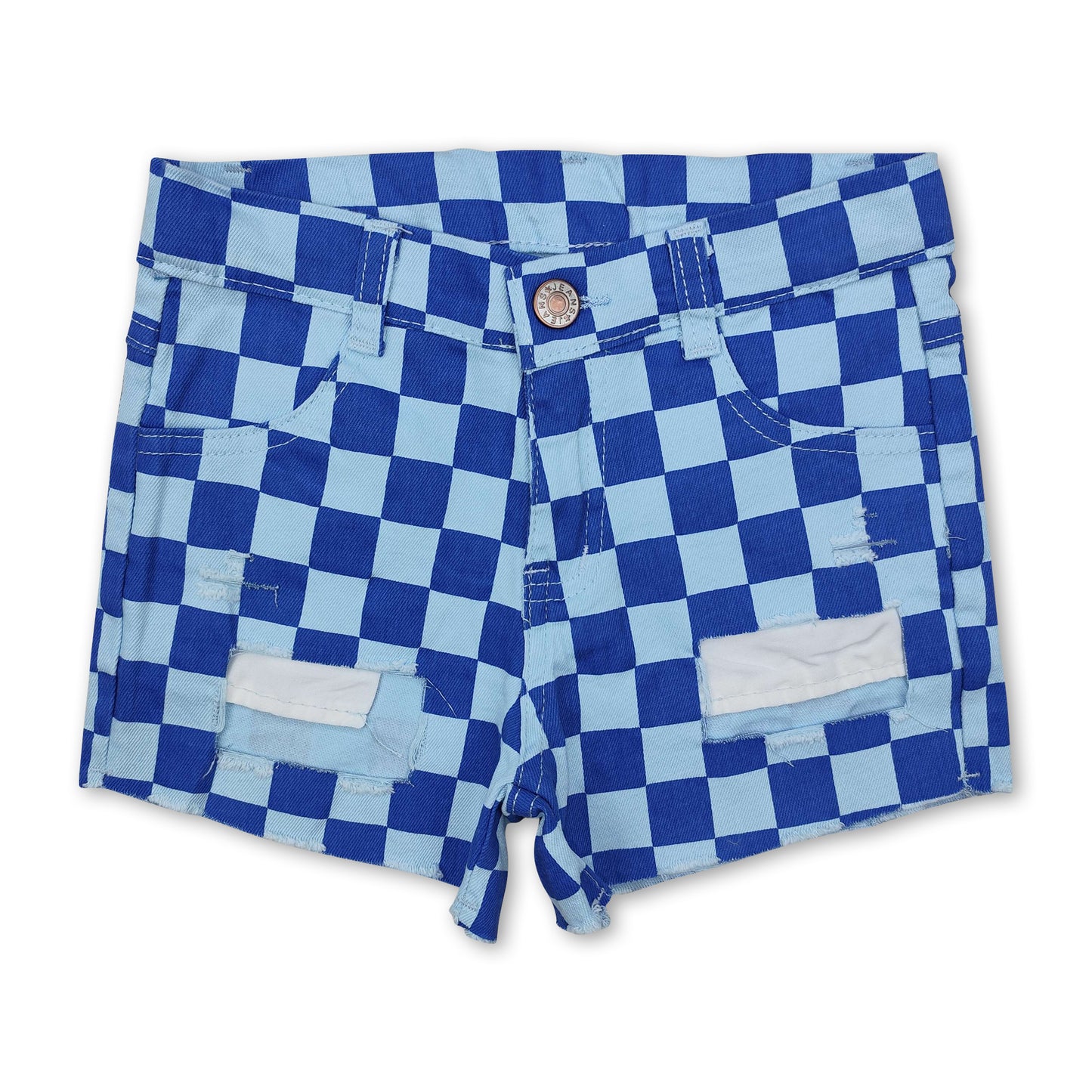 Blue plaid jeans baby girls summer denim shorts