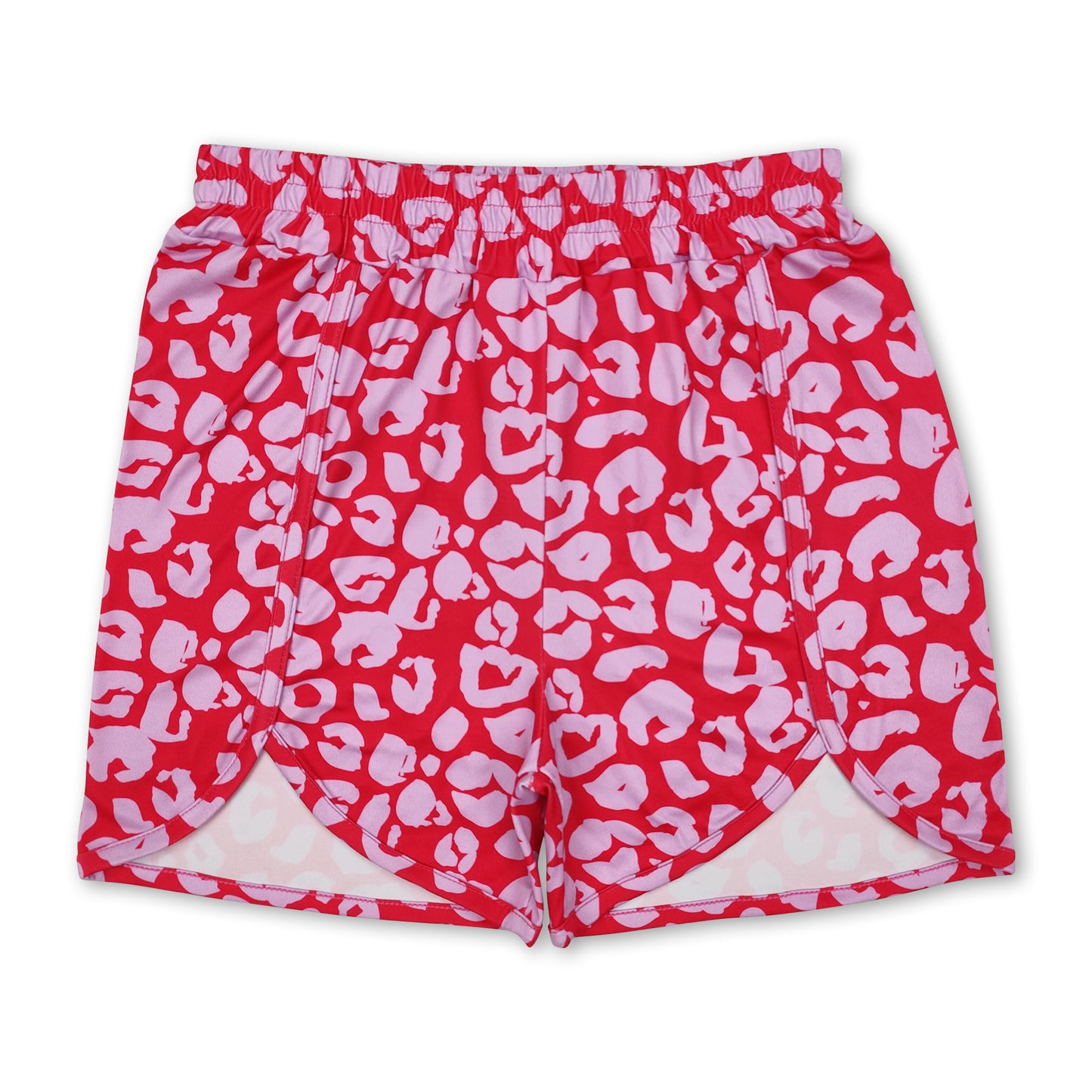 Hot pink leopard elastic waist adult women summer shorts
