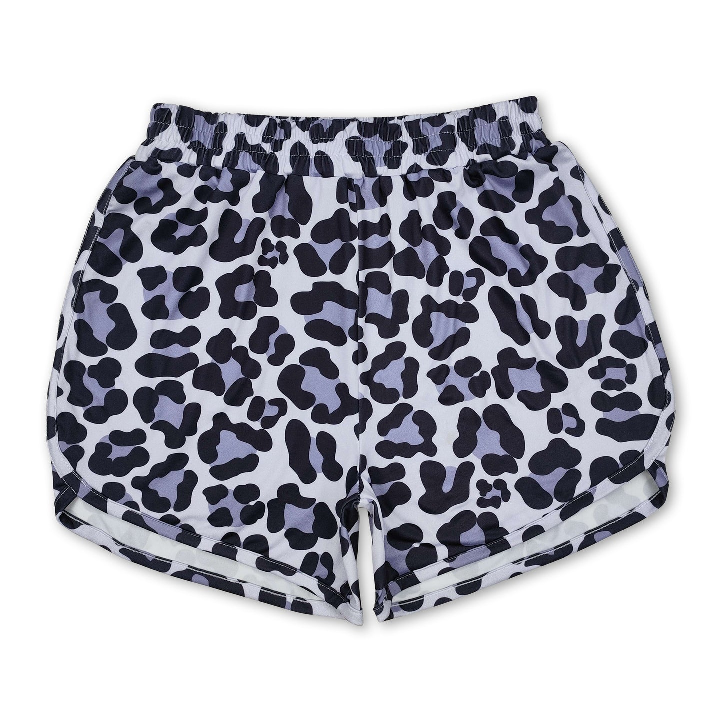 Black leopard elastic waist adult women summer shorts