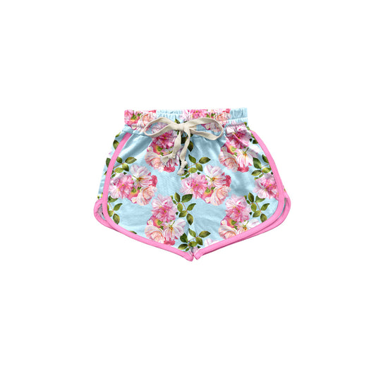 Pink floral elastic waist baby girls summer shorts
