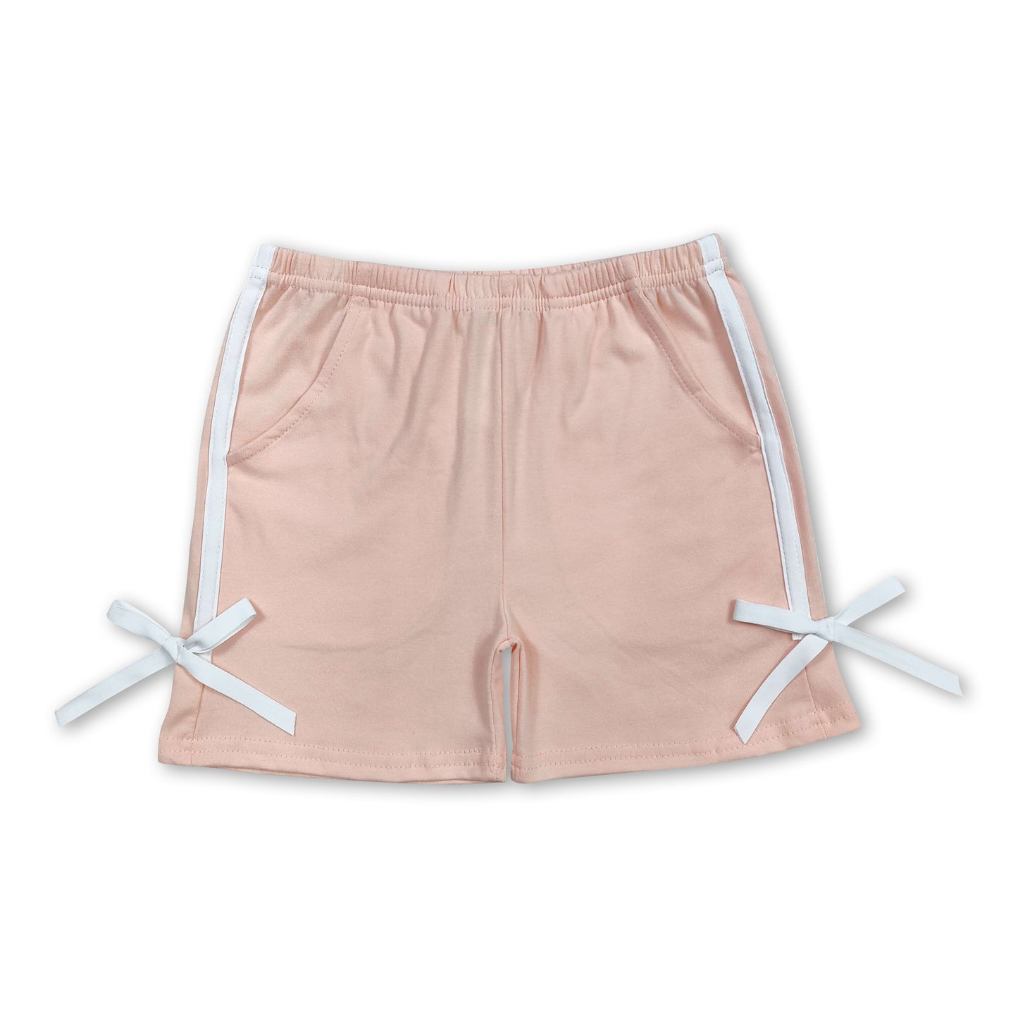 Pink white bow pocket baby girls summer shorts