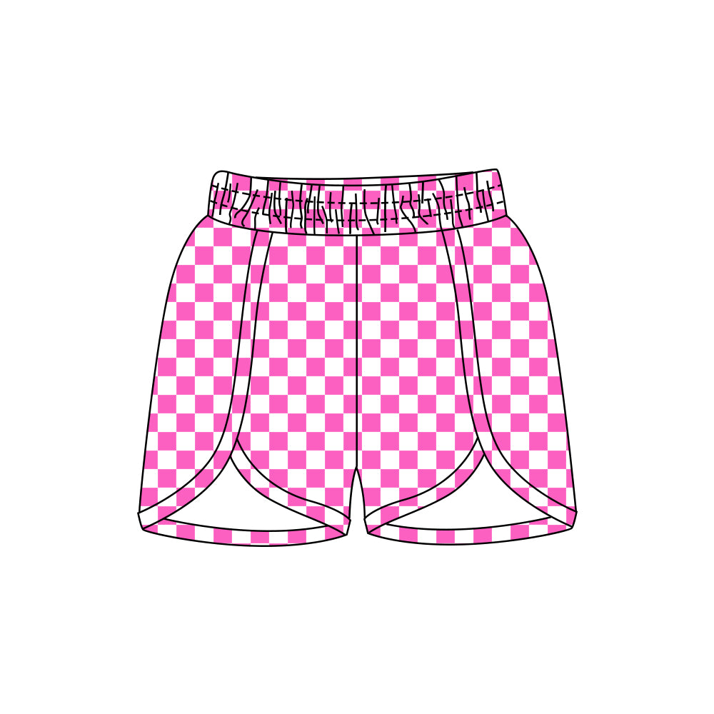 Pink plaid elastic waist adult women summer shorts