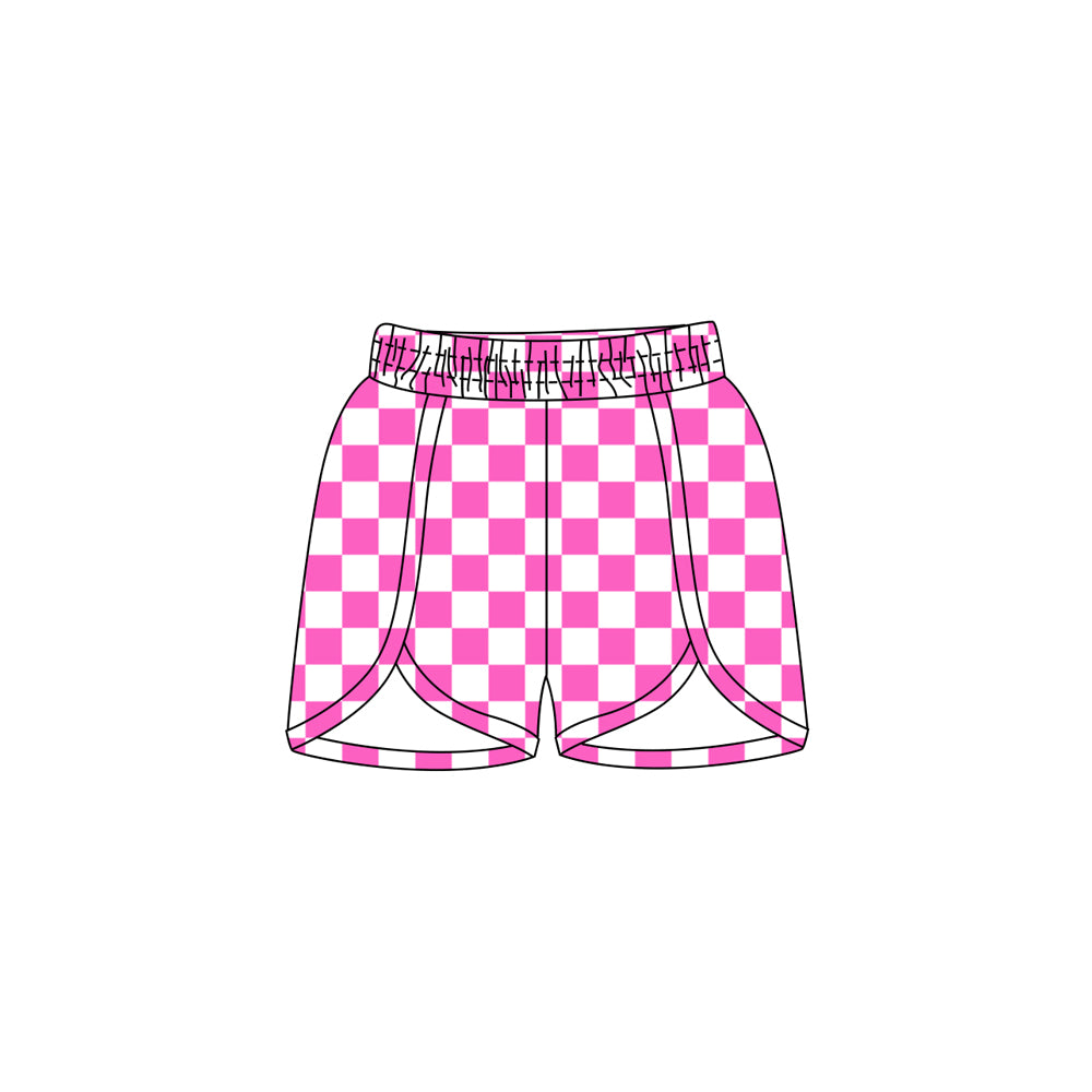 Pink plaid elastic high waist baby girls summer shorts