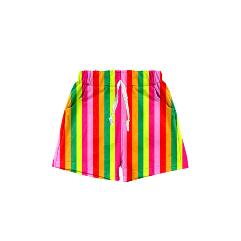 Pink green yellow stripe baby kids summer shorts