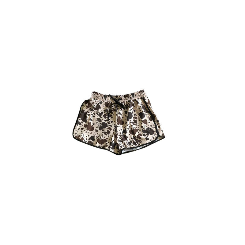 Brown cow print western kids girls summer shorts
