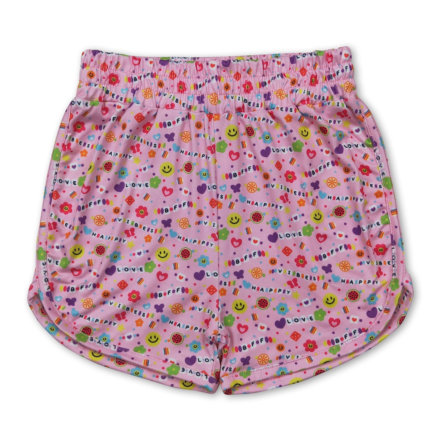Pink happy vibes love floral baby girls summer shorts