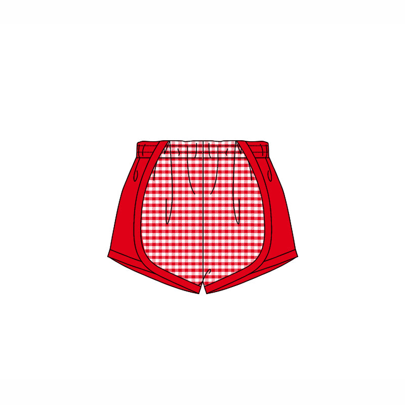 Red plaid patchwork kids girls summer shorts