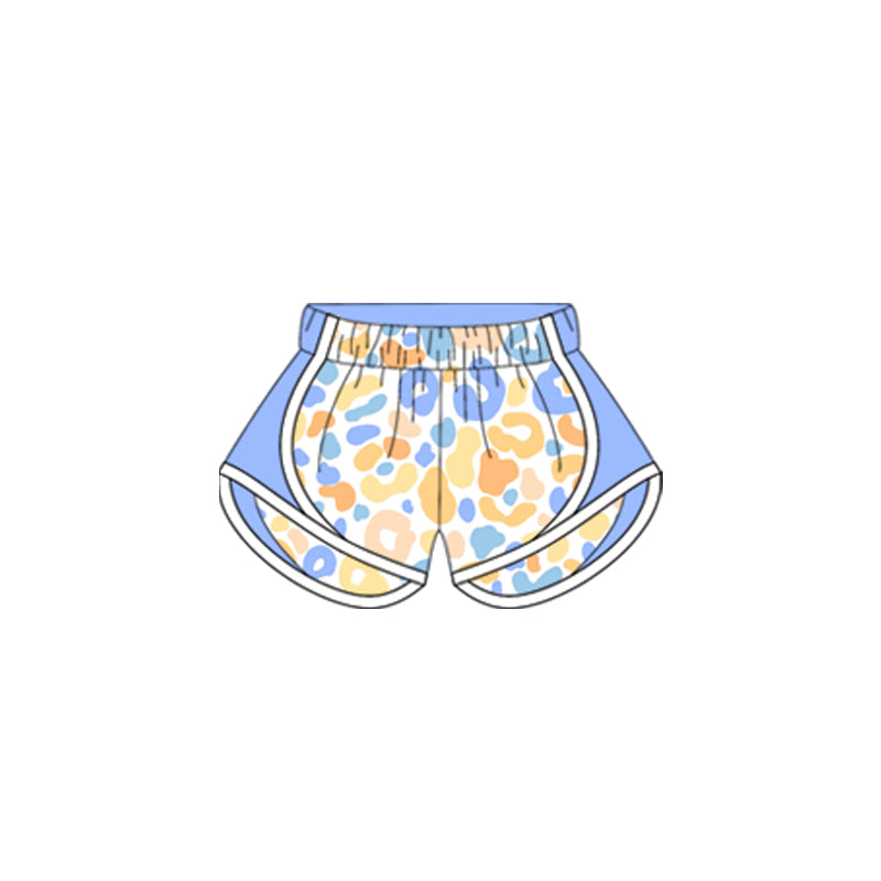 Light blue leopard patchwork baby girls summer shorts