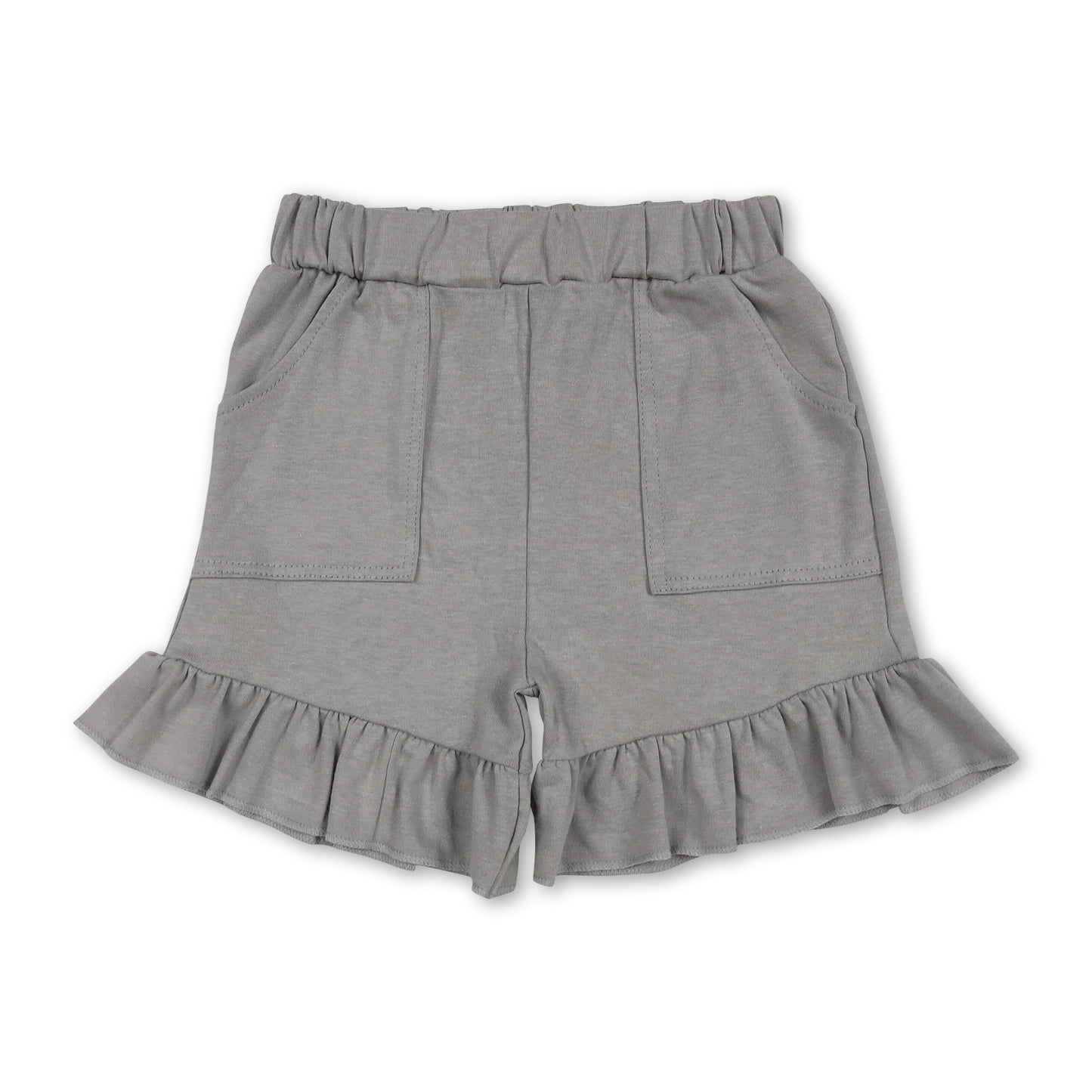 Grey ruffle pockets kids girls summer cotton shorts