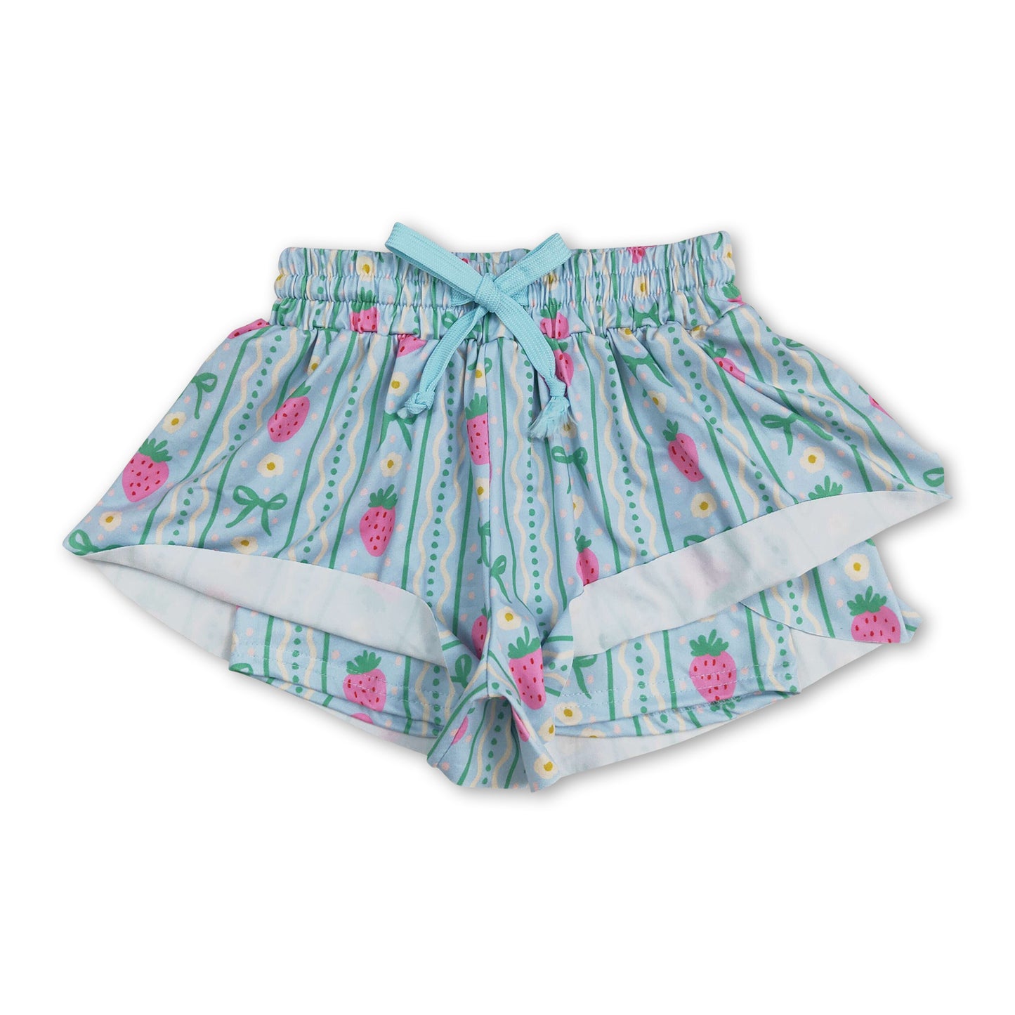 Strawberry floral green bow baby girls summer shorts