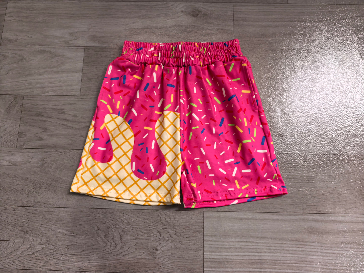 Pink ice cream sprinkle kids boys summer shorts