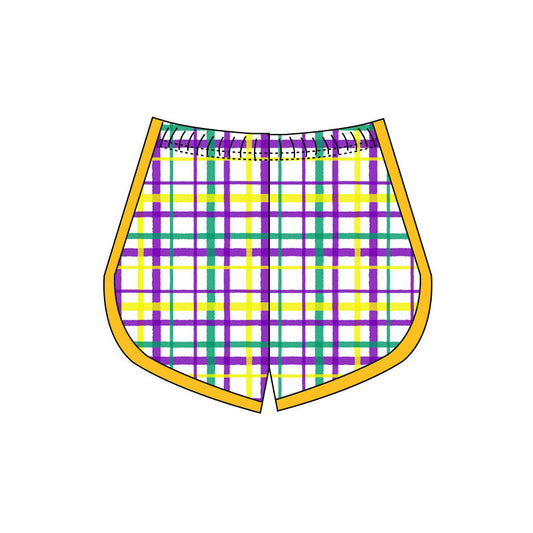 yellow purple green plaid baby girls yoga shorts
