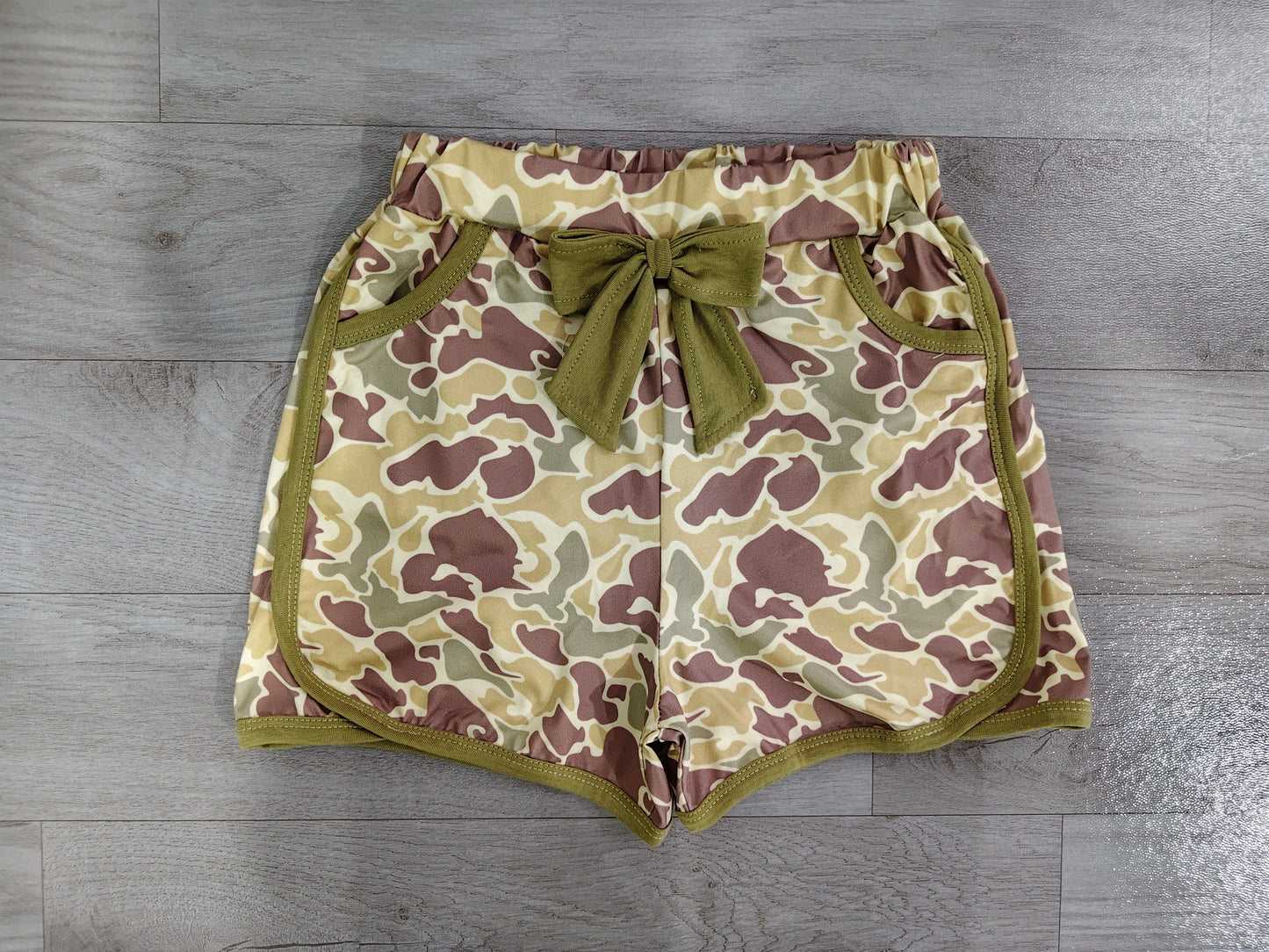 Bow camo pockets kids girls summer shorts