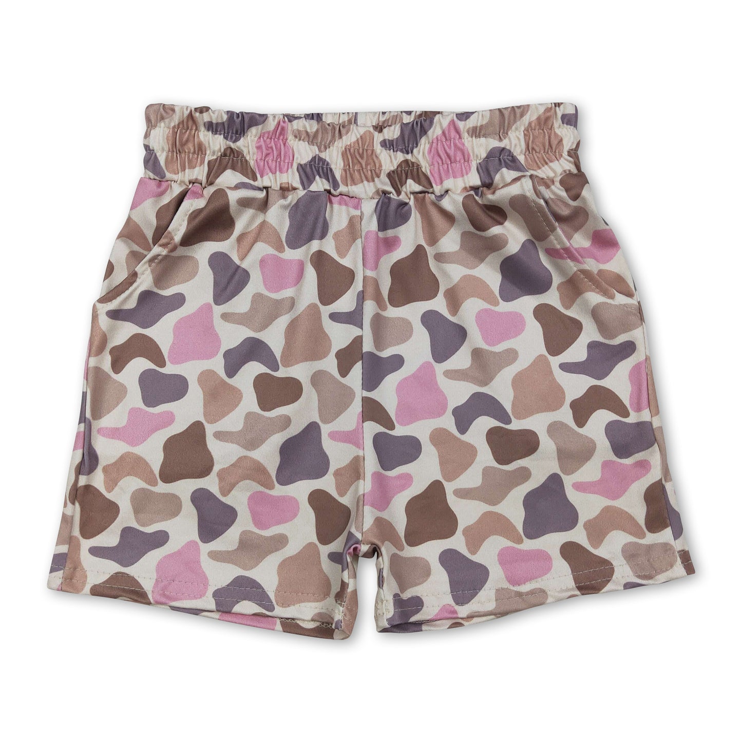 Pink brown camo pockets elastic kids girls shorts