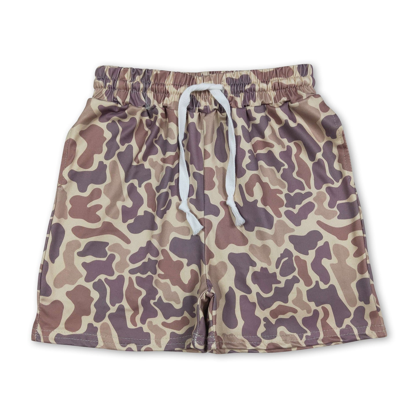 Khaki camo pockets elastic kids boys summer shorts