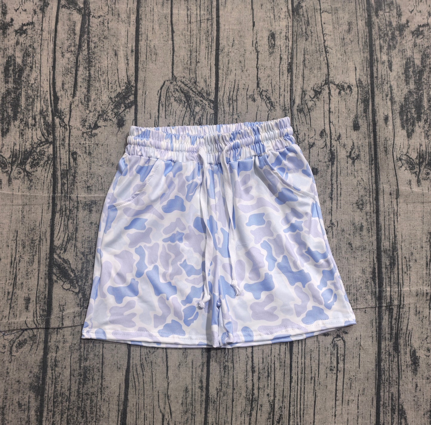 Light blue camo pockets kids boys summer shorts