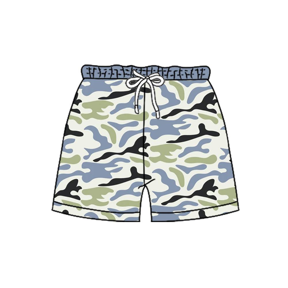 Blue green camo pockets kids boys summer shorts